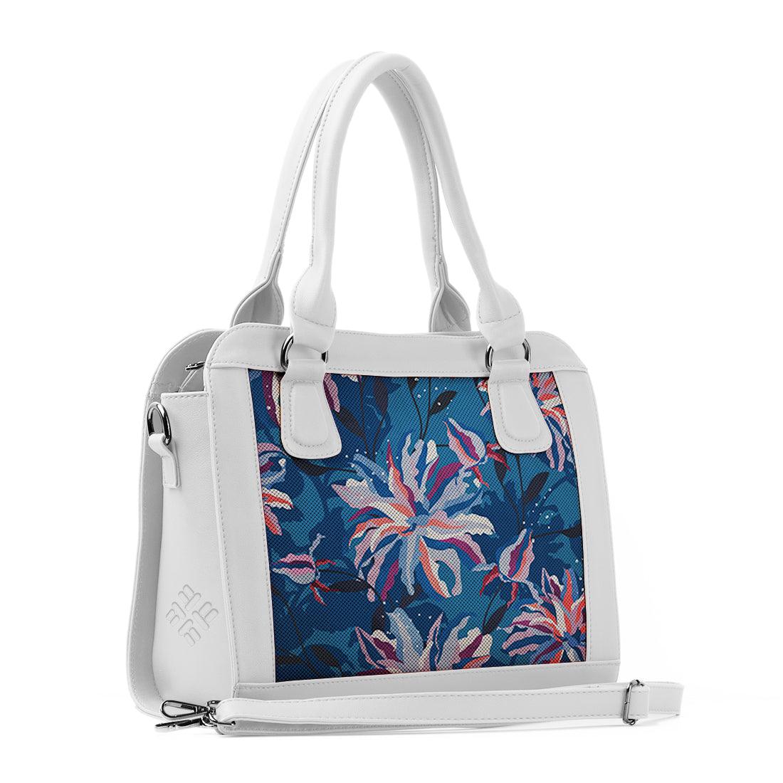 White Travel Hobo Bag Floral Blue - CANVAEGYPT