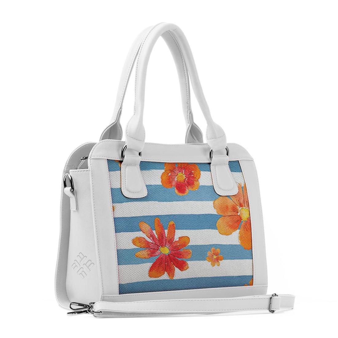 White Travel Hobo Bag Floral Blue Lines - CANVAEGYPT