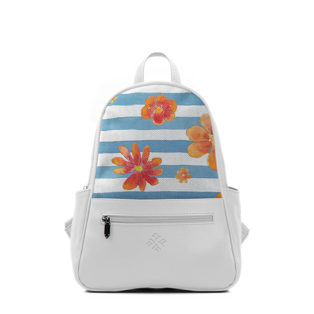 White Vivid Backpack Blue Floral