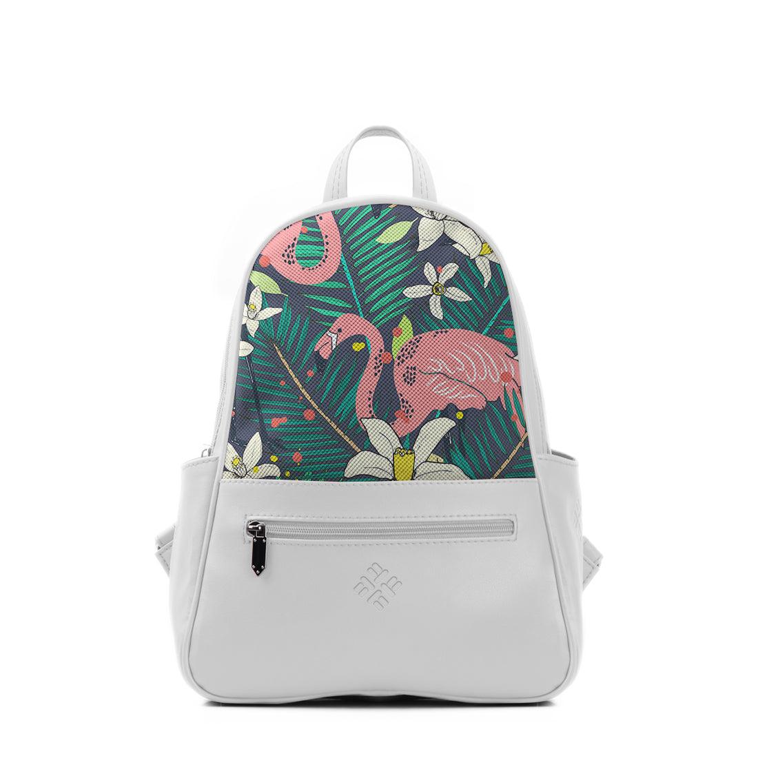 White Vivid Backpack Flamingo in garden - CANVAEGYPT