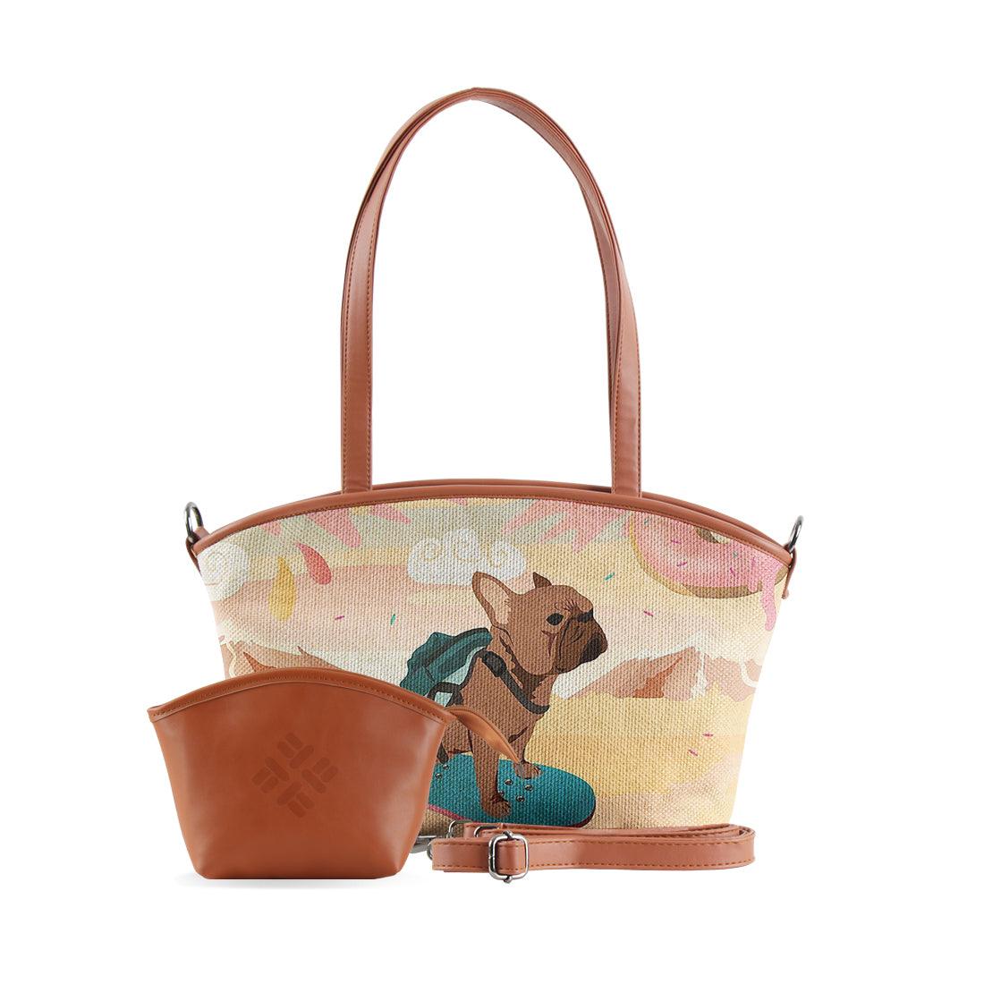 Wide Tote Bag Adventure Frenchie in Candyland - CANVAEGYPT