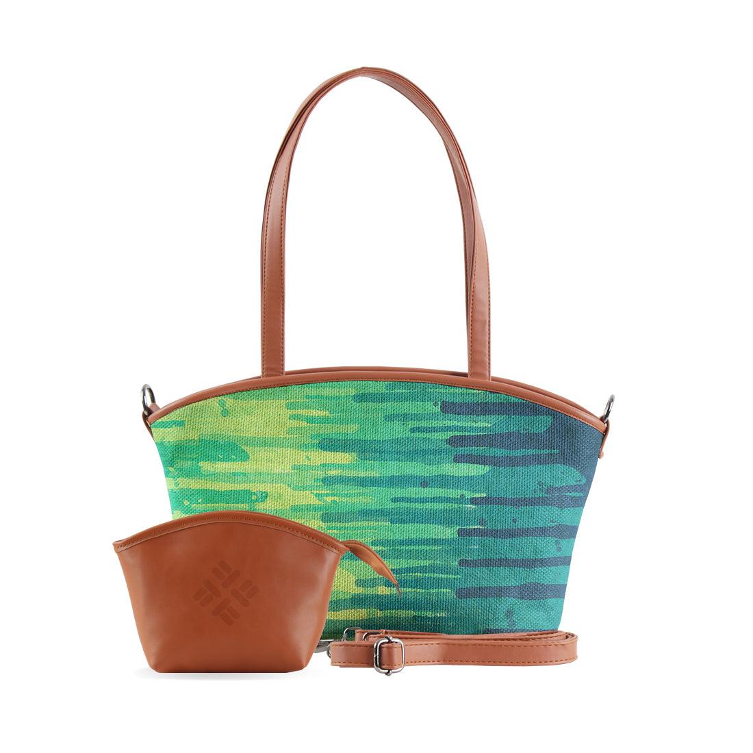Wide Tote Bag Green Lines - CANVAEGYPT