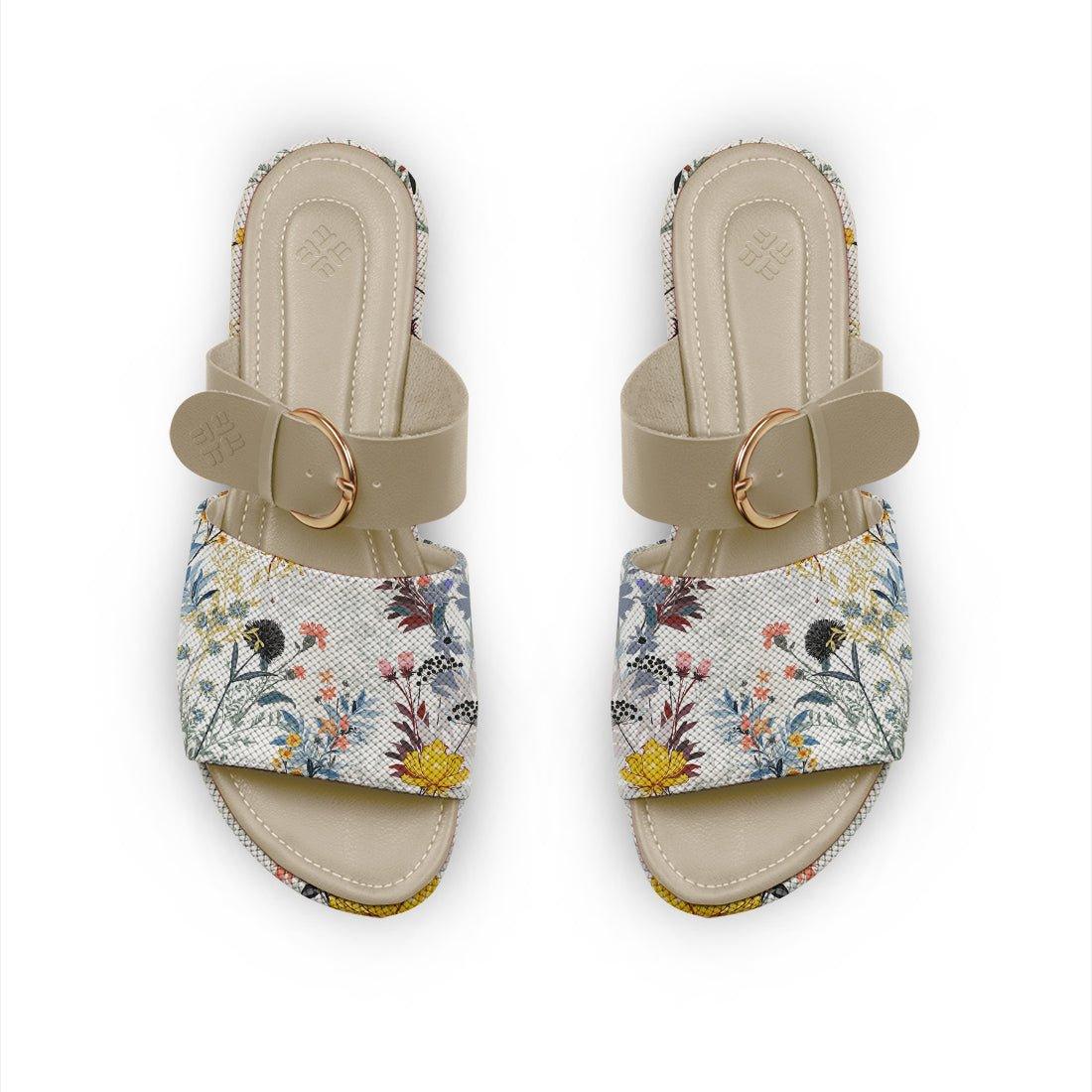 Beige Buckle Slide Slipper Floary - CANVAEGYPT