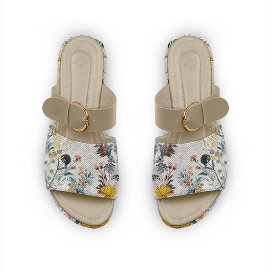 Beige Buckle Slide Slipper Floary - CANVAEGYPT