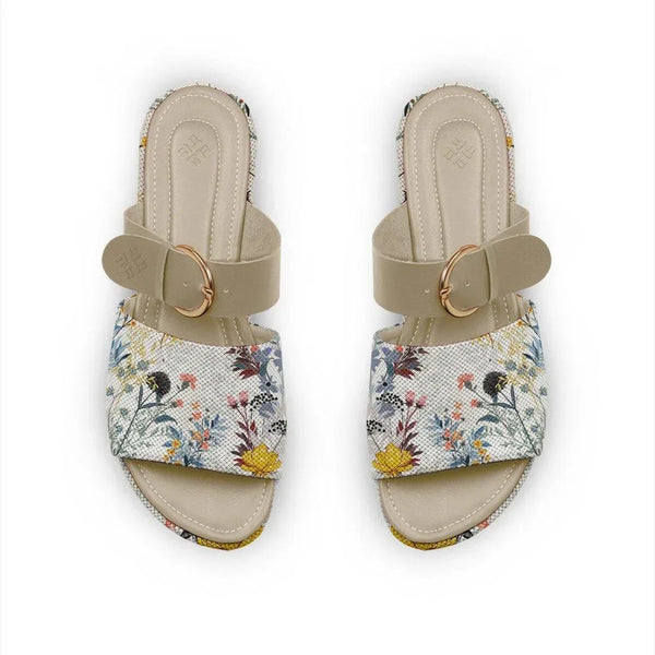 Beige Buckle Slide Slipper Floary - CANVAEGYPT