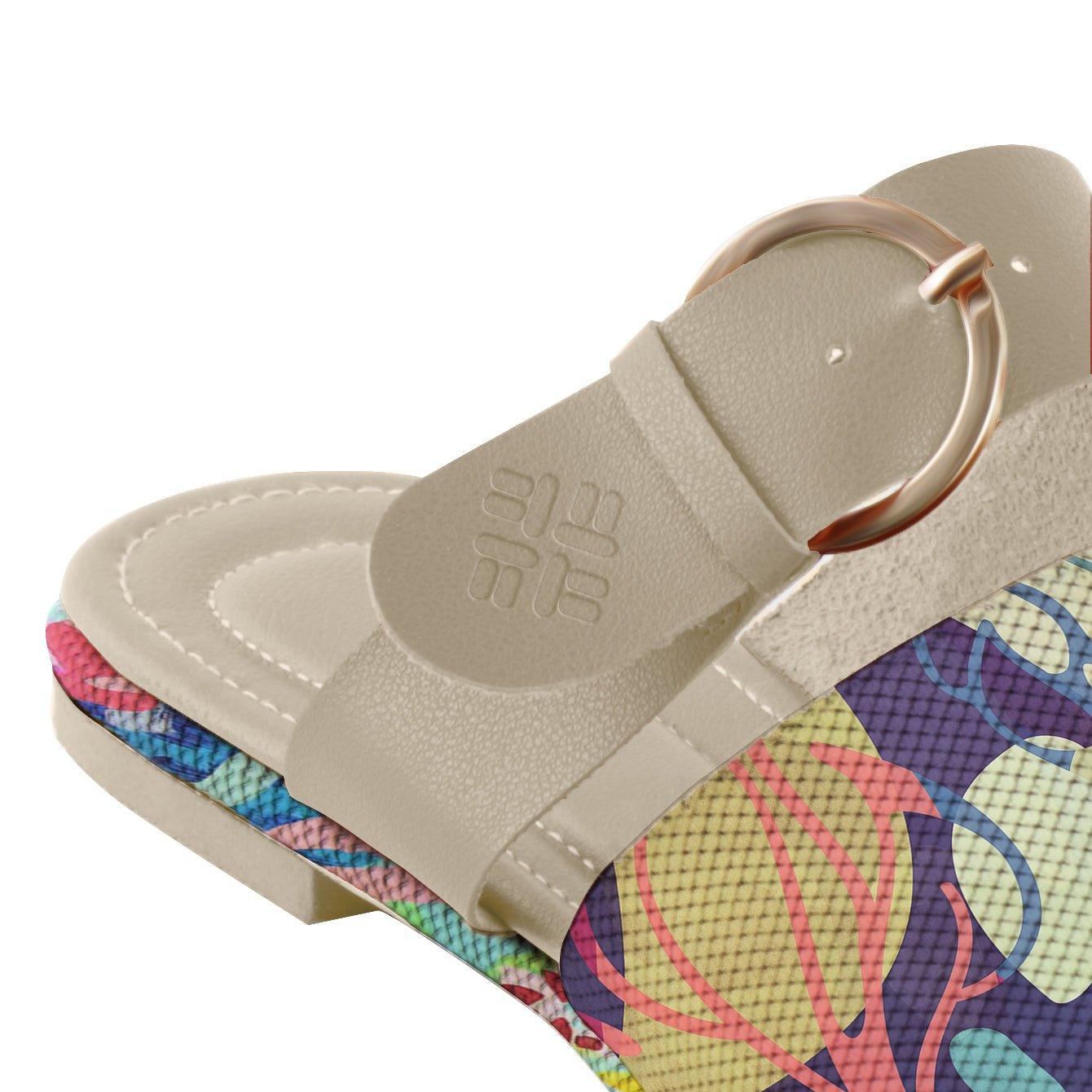 Beige Buckle Slide Slipper Flower - CANVAEGYPT
