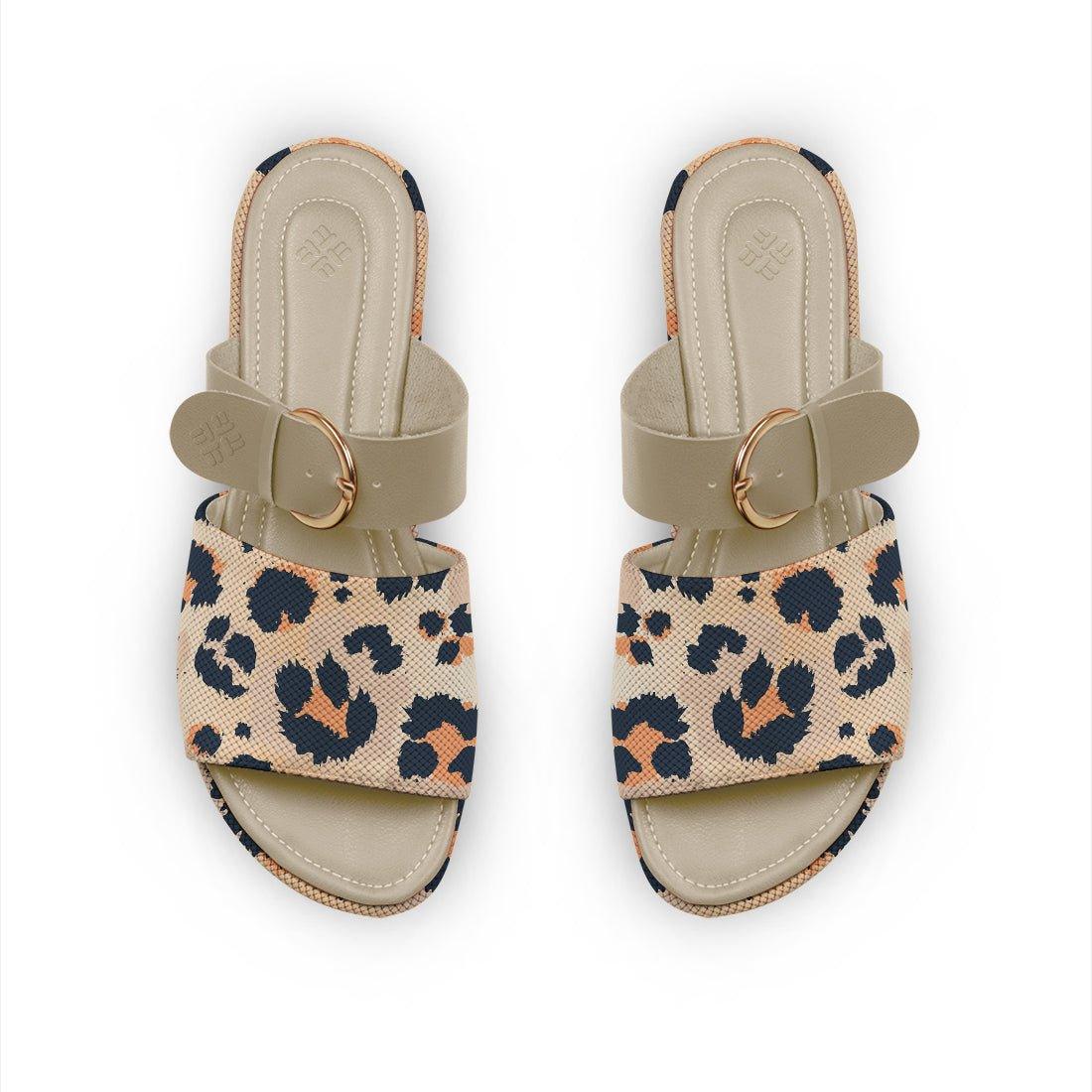 Beige Buckle Slide Slipper Orange Cheetah - CANVAEGYPT
