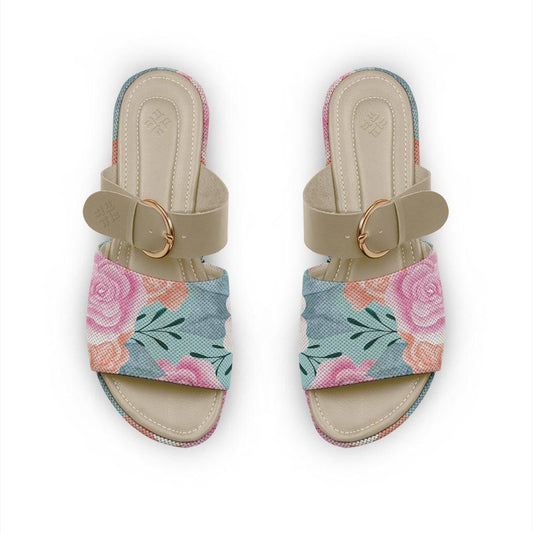 Beige Buckle Slide Slipper Pink Rose - CANVAEGYPT