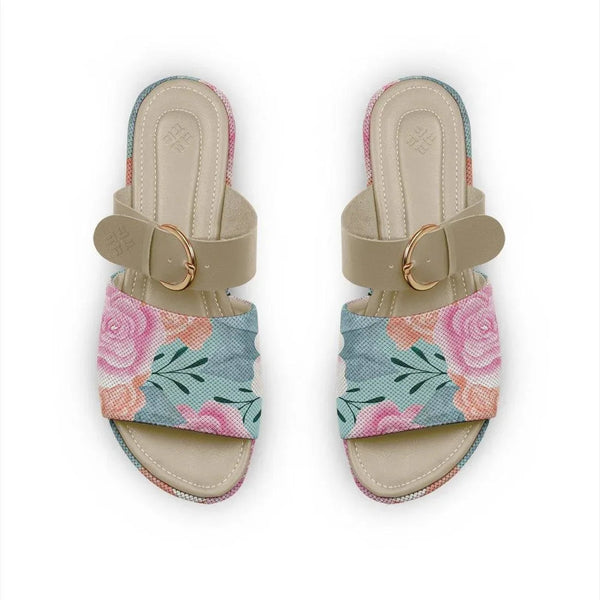 Beige Buckle Slide Slipper Pink Rose - CANVAEGYPT