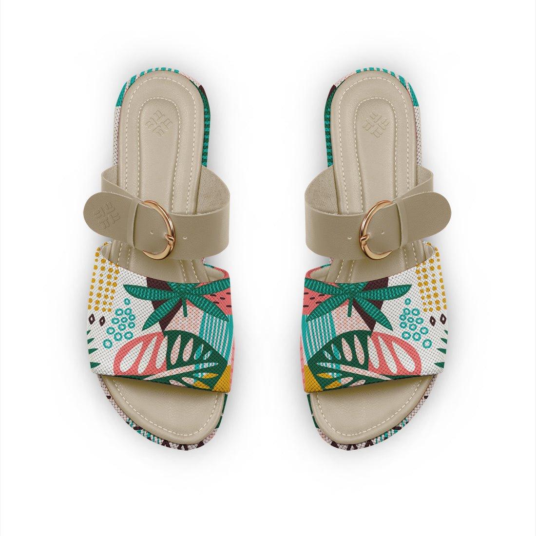 Beige Buckle Slide Slipper Summer Abstract - CANVAEGYPT