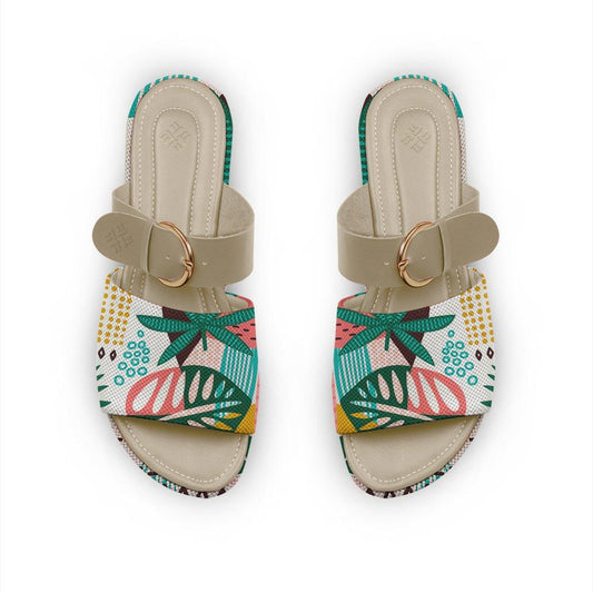 Beige Buckle Slide Slipper Summer Abstract - CANVAEGYPT