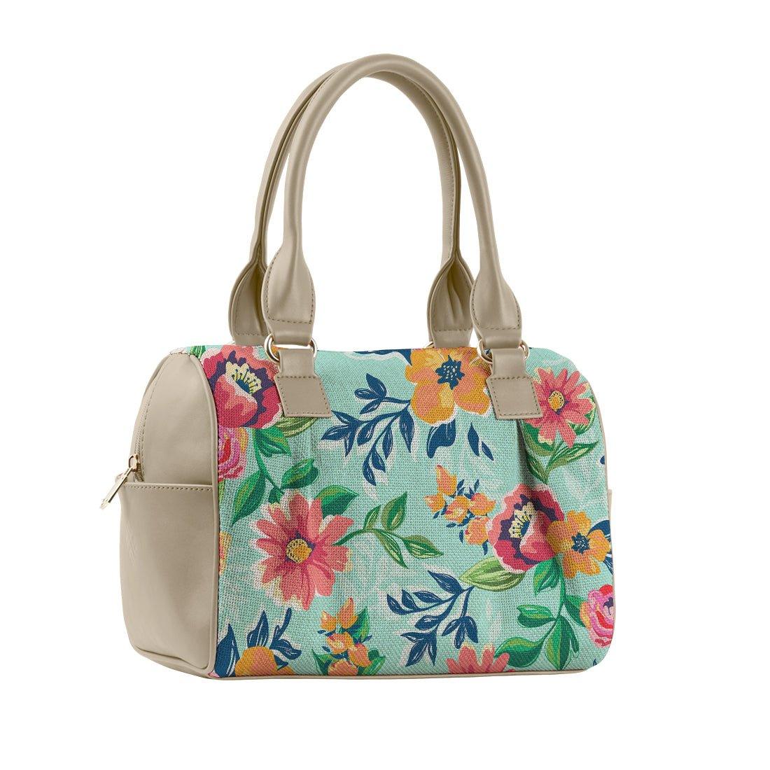 Beige Speedy Bag Cyan Floral - CANVAEGYPT