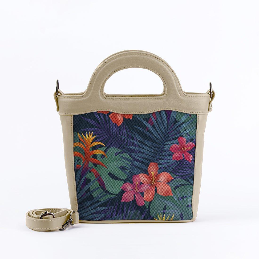 Beige Top Handle Handbag Dark Floral - CANVAEGYPT