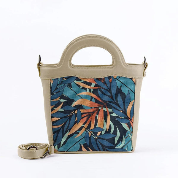 Beige Top Handle Handbag Leaves - CANVAEGYPT