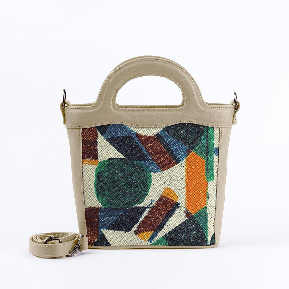 Beige Top Handle Handbag Mixed Art - CANVAEGYPT
