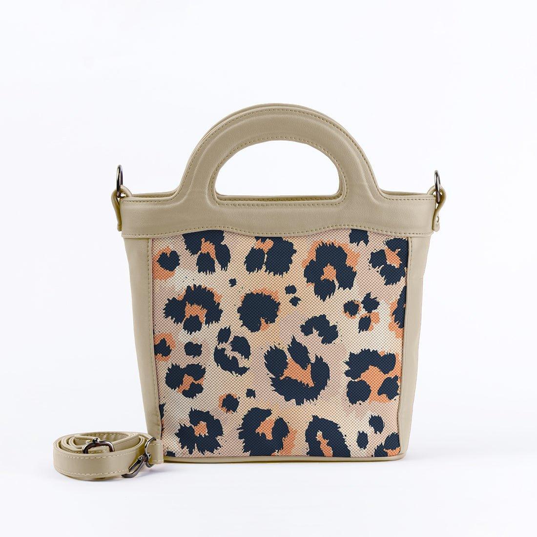 Beige Top Handle Handbag Orange Cheetah - CANVAEGYPT