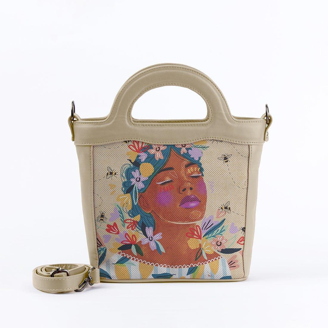 Beige Top Handle Handbag Save the bees - CANVAEGYPT