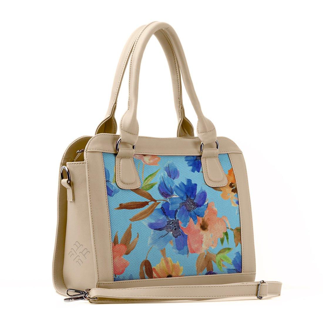 Beige Travel Hobo Bag Blue Floral - CANVAEGYPT