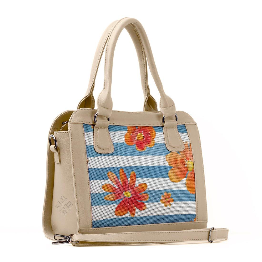 Beige Travel Hobo Bag Blue Floral Lines - CANVAEGYPT