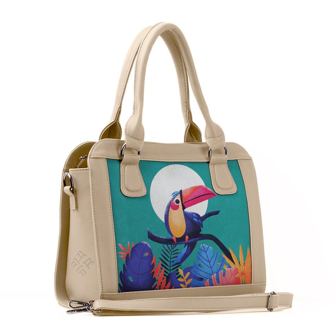 Beige Travel Hobo Bag Tropical Bird - CANVAEGYPT