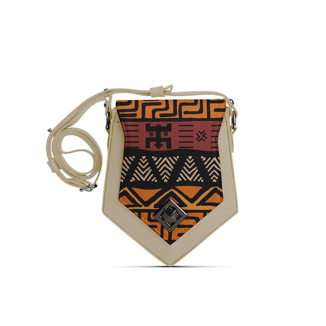 Beige Triangles Crossbag African Pattern - CANVAEGYPT