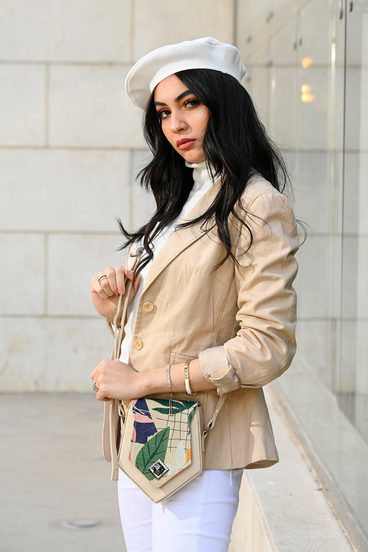 Beige Triangles Crossbag Leaf - CANVAEGYPT