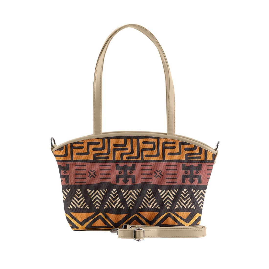 Beige Wide Tote Bag African Pattern - CANVAEGYPT