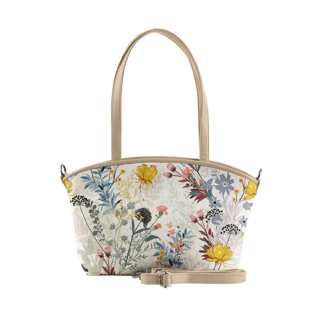 Beige Wide Tote Bag Floary - CANVAEGYPT