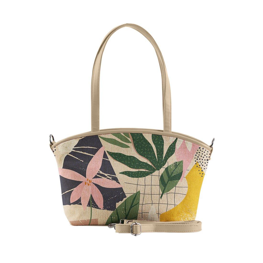 Beige Wide Tote Bag Leafs - CANVAEGYPT