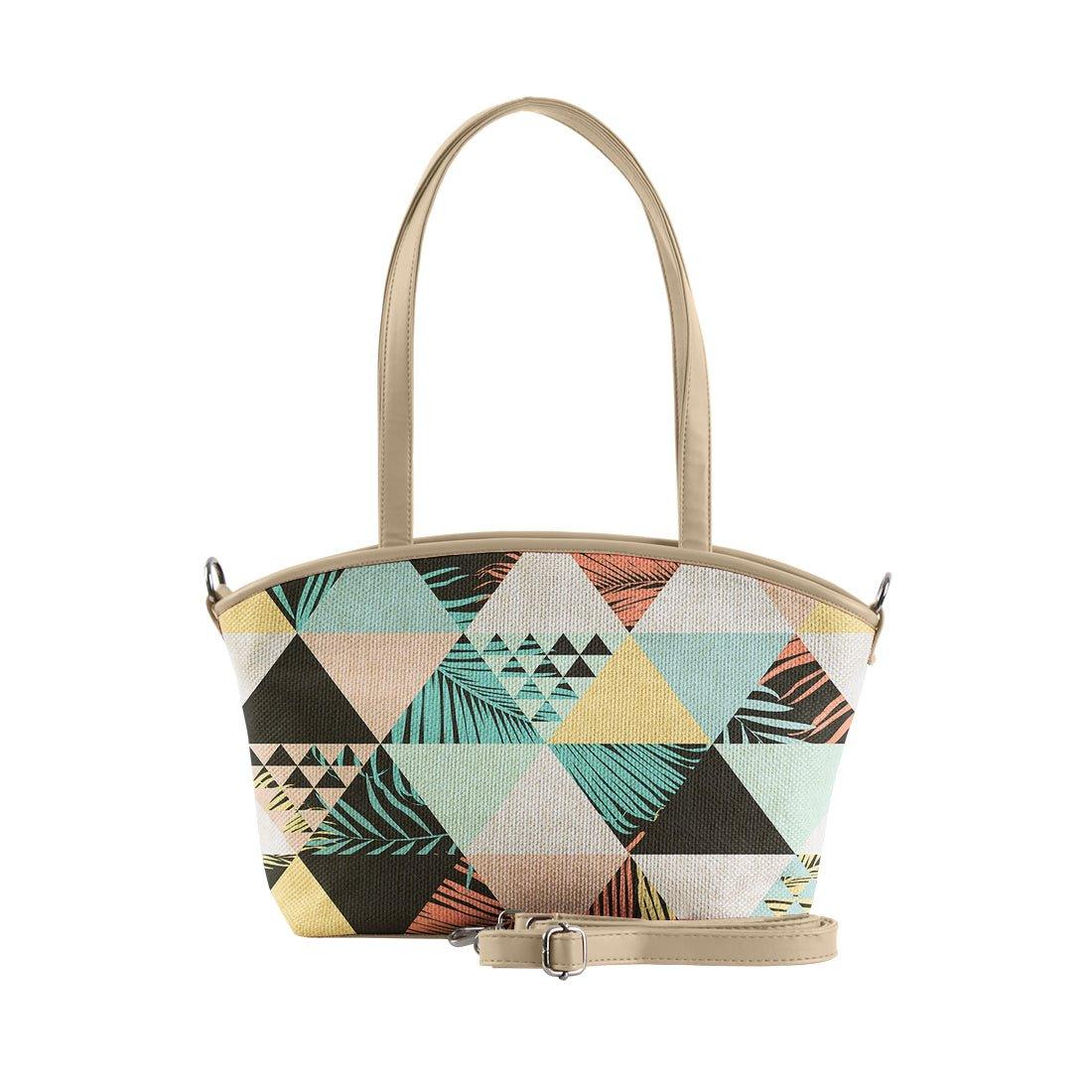 Beige Wide Tote Bag Summer Triangles - CANVAEGYPT