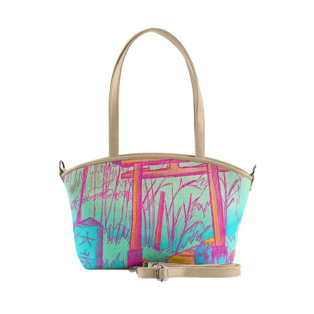 Beige Wide Tote Bag The blue Japanese garden - CANVAEGYPT