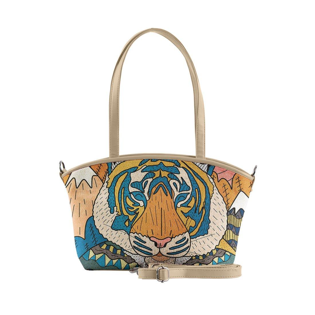 Beige Wide Tote Bag Tiger in the mountains - CANVAEGYPT