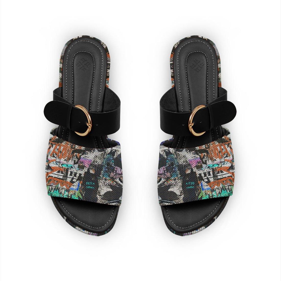 Black Buckle Slide Slipper Full Wall - CANVAEGYPT